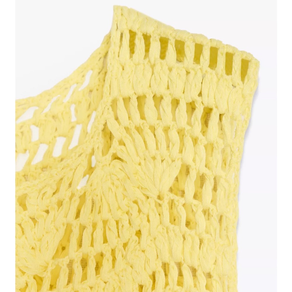 Zara NWT open knit mini dress yellow coverup 3646/001 - Picture 4 of 12